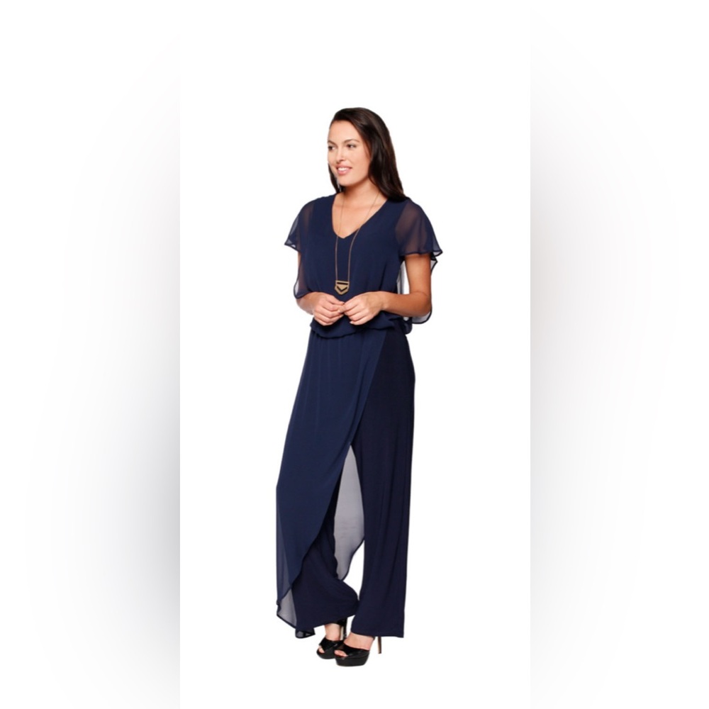 Elegant Navy Blue Jumpsuit with Sheer Overlay